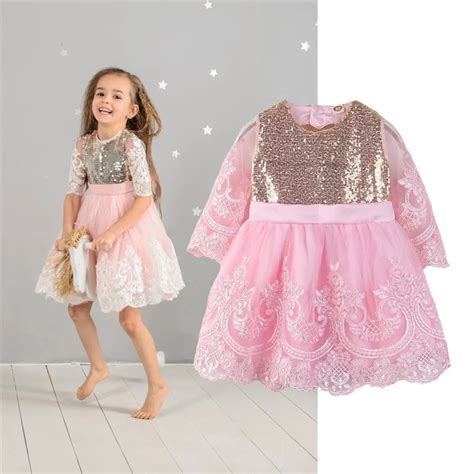 Rose princesse or paillettes bébé robe pour fille baptême baptême 1st