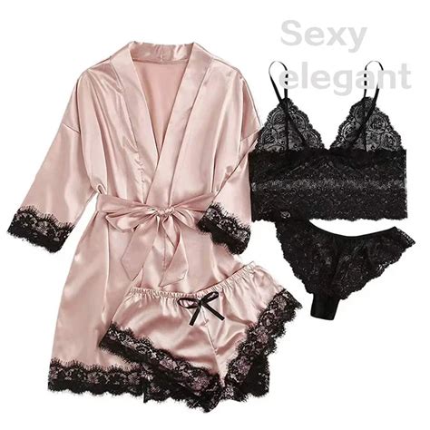 Pezzi Pigiama Da Notte Da Donna Ser Con Vestaglia Lingerie Sexy In Pizzo Accappatoio In