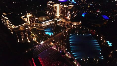 Premium Photo | Aerial view on luxury resort hotel territory at night ...