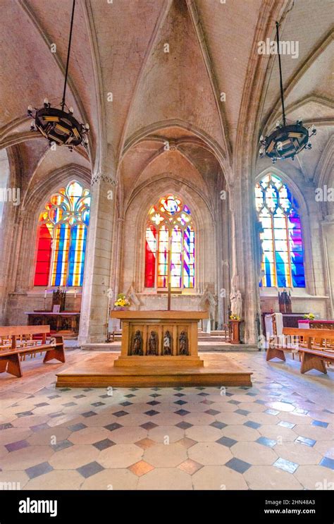 The contemporary stained glass windows of the Église Saint Martin were