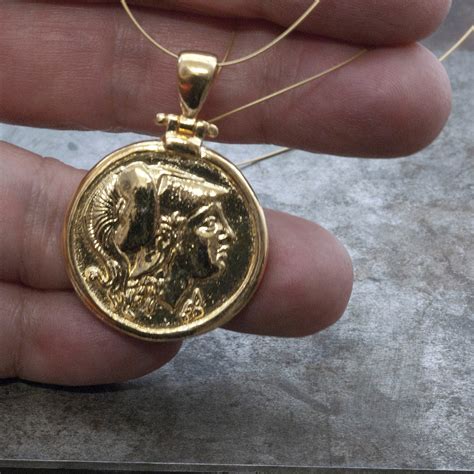 Greek Coin Gold Necklace, Goddess Athena Ancient Greece Coin Pendant