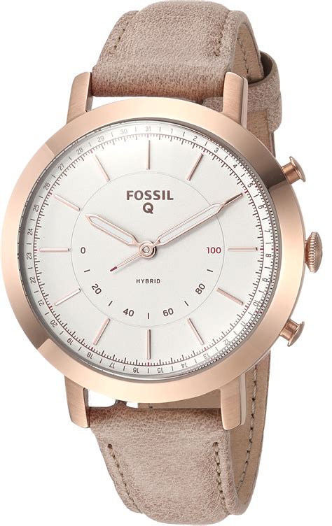 Fossil Q Womens Neely Stainless Steel And Leather Hybrid Smartwatch Color Rose Gold Tone