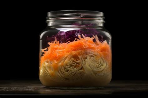 Salted Sauerkraut Jar On Wooden Table Generate Ai Stock Photo Image