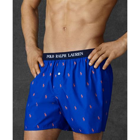 Ralph Lauren Polo Mens Polo Player Woven Boxers In Blue For Men Sapphire Starintense Orange