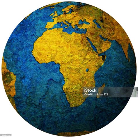 Africa And Surrounding Continents Territories On Map Of Globe Stock