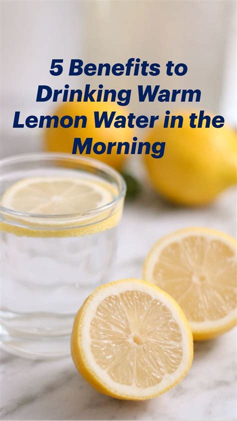 Lemons And Water In Glass With Text That Reads 5 Benefits To Drinking