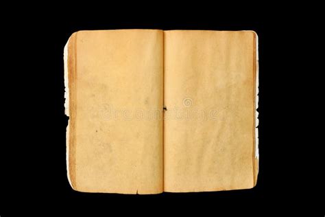 Старая открытая книга с пустым желтым цветом запятнала страницы ...