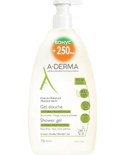 A DERMA Хидратиращ защитен душ гел 500мл плюс 250мл бонус
