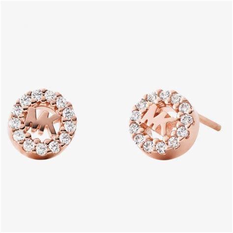 Michael Kors Custom Kors 14ct Rose Gold Plated Pave Logo Stud Earrings