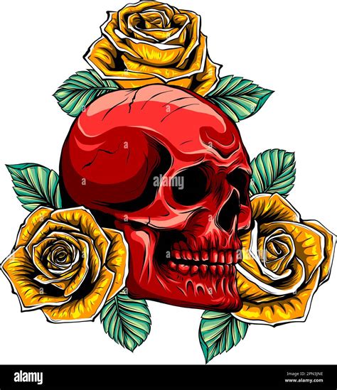 Vector Skull With Beautiful Flower Roses In Vintage Style Isolated Vector Illustration Stock