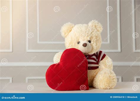 View Of A Stuffed Teddy Bear Holding A Heart Valentine S Concept