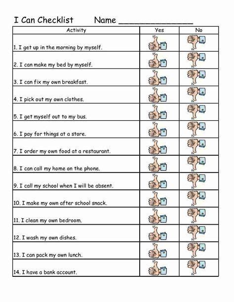 Independent Living Skills Worksheets Pdf