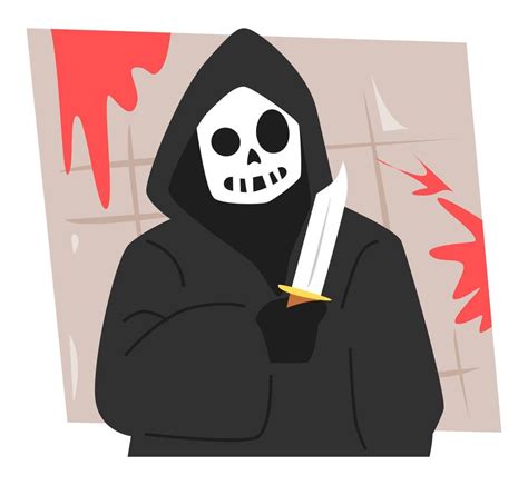 Illustration Of Serial Killer With Dagger Psychopath Spooky The Background Is Filled With