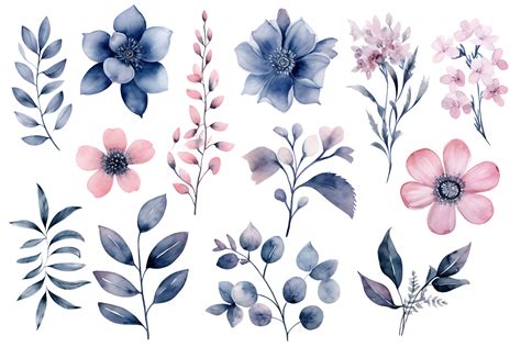 Beautiful Set Watercolor Flower And Leaves Element Collection 23842052 Png