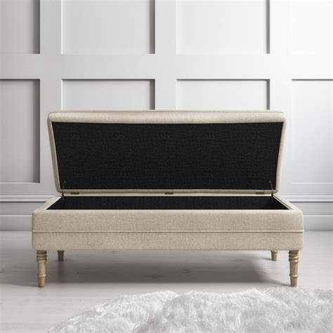 Beige Fabric End Of Bed Ottoman Storage Bench Safina Furniture123