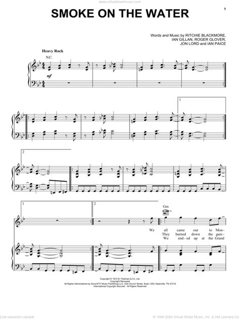 Smoke On The Water Sheet Music For Voice Piano Or Guitar Pdf