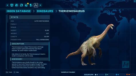 Therizinosaurus Jurassic World Evolution