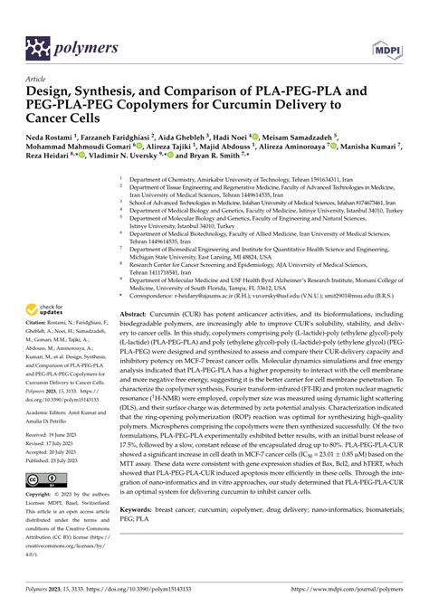 PDF Design Synthesis And Comparison Of PLA PEG PLA And PEG PLA PEG