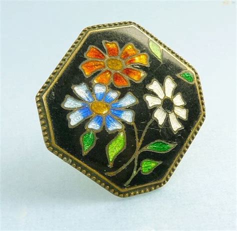 Vintage Victorian Brass And Enamel Flower Brooch Etsy