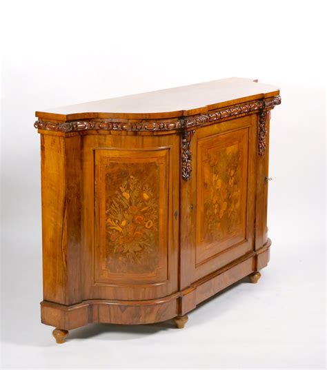 Early Th Century English Victorian Style Walnut Marquetry Credenza