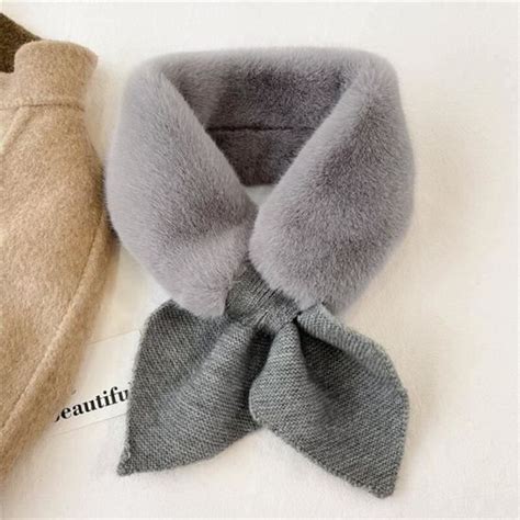 Curieux Charpe En Peluche Tricot E En Fausse Fourrure De Lapin Pour