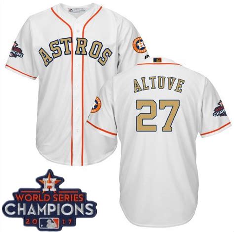 Mens Houston Astros 27 Jose Altuve Champions Gold Jersey White