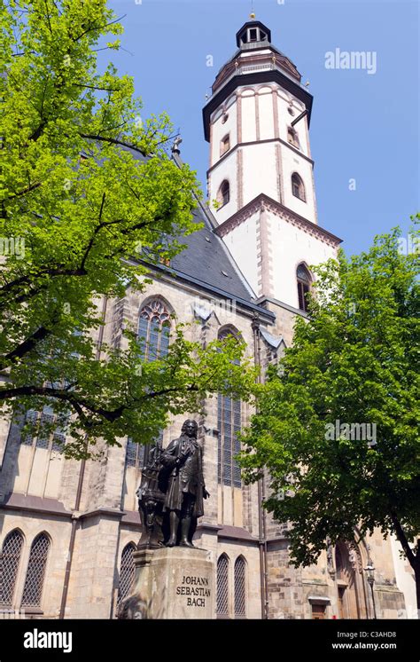 St Thomas Church With Johann Sebastian Bach Statue Leipzig Saxony