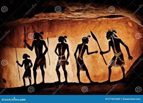 Indigenous Australian Cave Art Depicting Tribesmen On Their Way To The