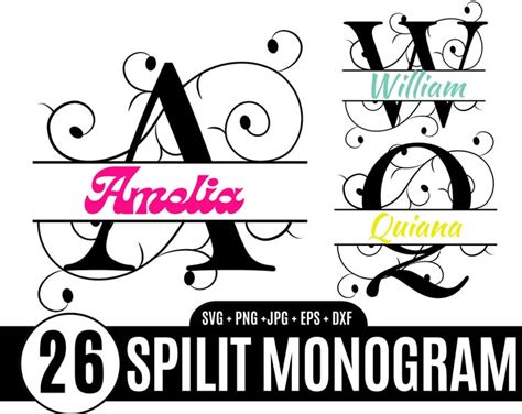 26 Split Monogram Svg Bundle Monogram Fonts Split Letter Svg Alphabet Split Svg Split