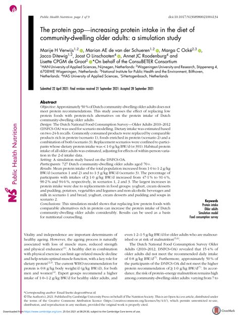 Pdf The Protein Gap Increasing Protein Intake In The Diet Of Community Dwelling Older Adults