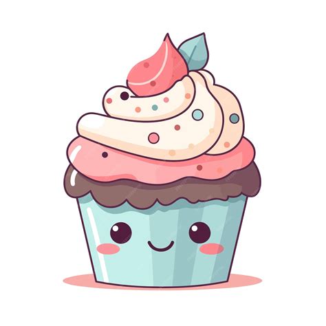 Dibujado A Mano Cupcake Dibujos Animados Kawaii Cupcake Ilustración