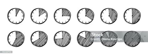 Ilustración De Relojes De Garabatos Configurados Con Diferentes Intervalos De Tiempo Intervalo