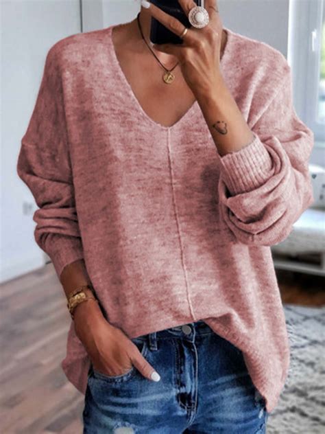 Long Sleeve V Neck Knitwear And Sweater Zolucky