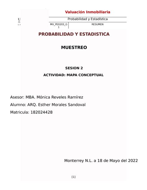 MAPA Conceptual Muestreo Probabilidad y Estadística MV PE0203 G 1