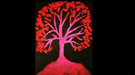 Red Tree On Black Canvas Acrylic Painting For Beginners Youtube