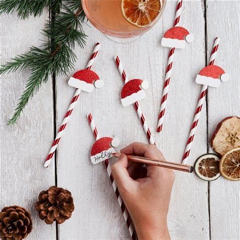 Santa Hat Red And White Stripe Paper Straws 20pk Party Delights