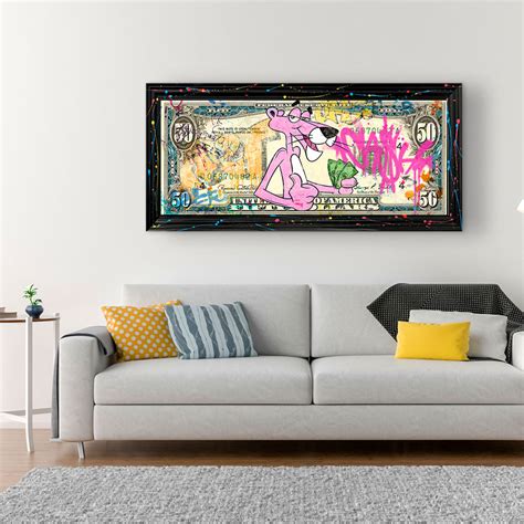 Tableau déco Panthère Rose billet Dollar Pop art