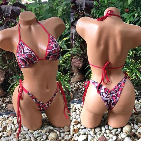 Red Snakeskin Bikini Bikinis Bikini Beach Side Tie Bikini