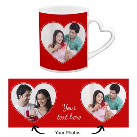 Personalized Heart Handle Mug Two Photos Card