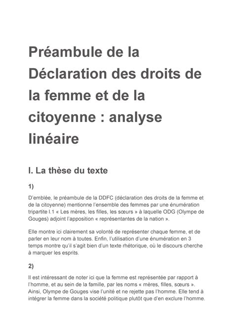 Analyse Lineaire Preambule Olympe de gouges Google Docs Préambule