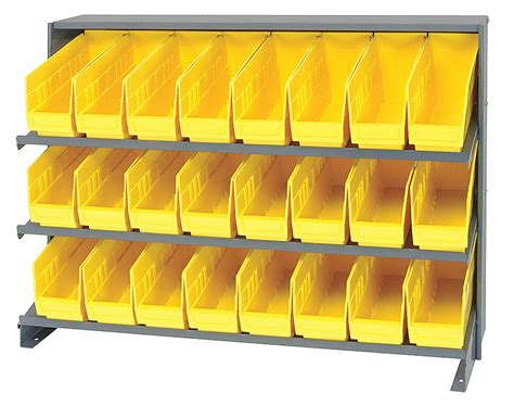 Quantum Storage Systems Steel Bench Pick Rack With 24 Bins 36 Inw X 12 Ind X 26 12 Inh Load