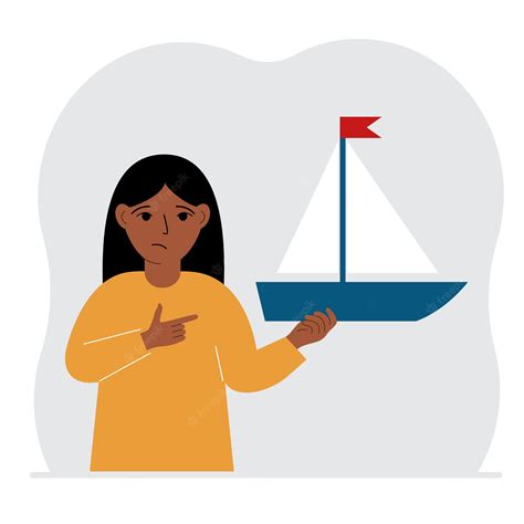 Premium Vector A Little Girl Holds A Sailing Yacht In His Hand