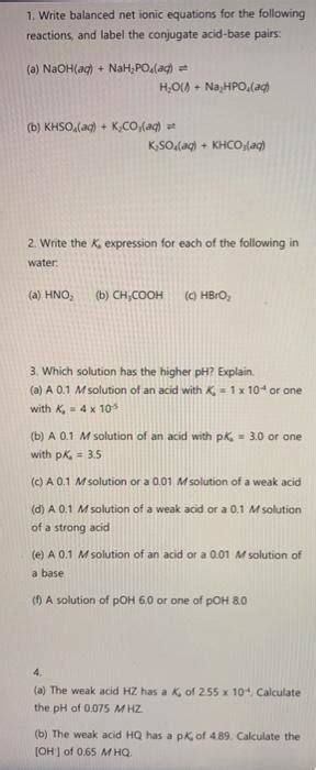 Solved 1 Write Balanced Net Ionic Equations For The Chegg