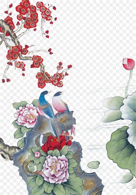 Bird And Flower Painting Ink Wash Painting Chinese Painting Gongbi Png