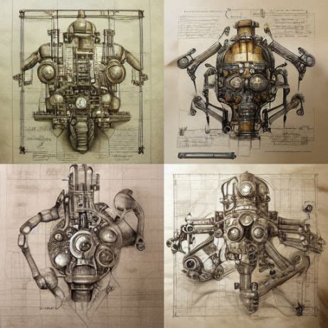 Steampunk Mechanical Drawing With Engineering Markup Art Prompts Art