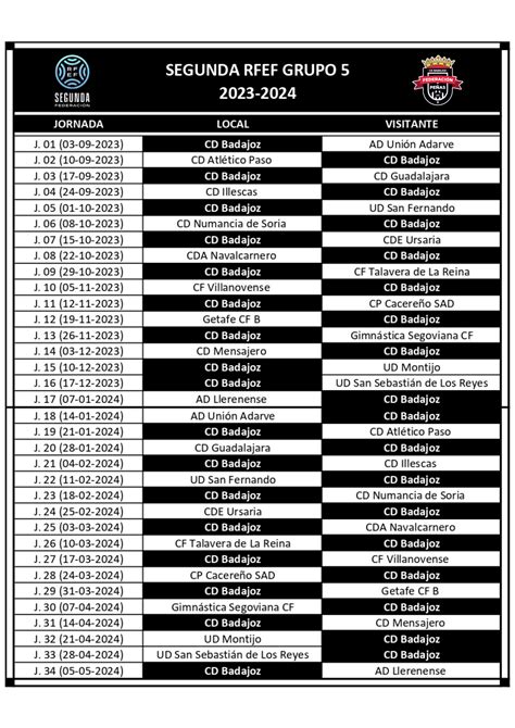 Calendario Rfef Grupo Federaci N De Pe As Cd Badajoz