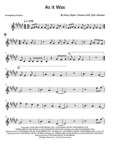 As It Was Arr Funtom By Harry Styles Sheet Music For Alto Sax Solo At Sheet Music Direct