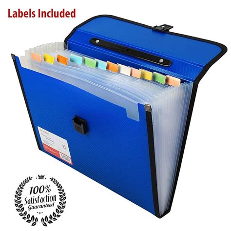 Tranbo Plastic File Folder With 13 Pockets Handle Index Tab A4 Size