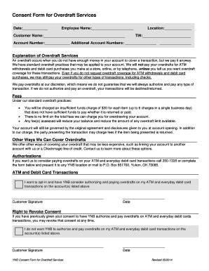 Fillable Online Consent Form For Overdraft Services Ynb Fax Email