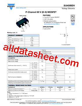 SI3459BDV T1 GE3 Datasheet PDF Vishay Siliconix